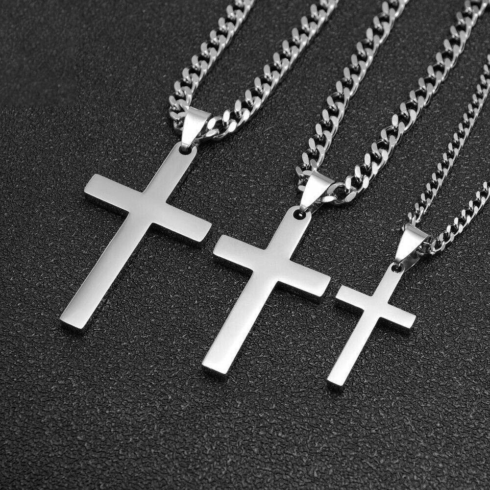 Cross Pendant Necklace for Men Women Boy Stainless Steel Cuban Curb Chain Gfit