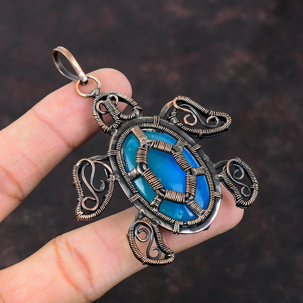 Christmas Sale Smithsonite Gemstone Copper Wire Wrapped Tortoise Pendant Jewelry-image