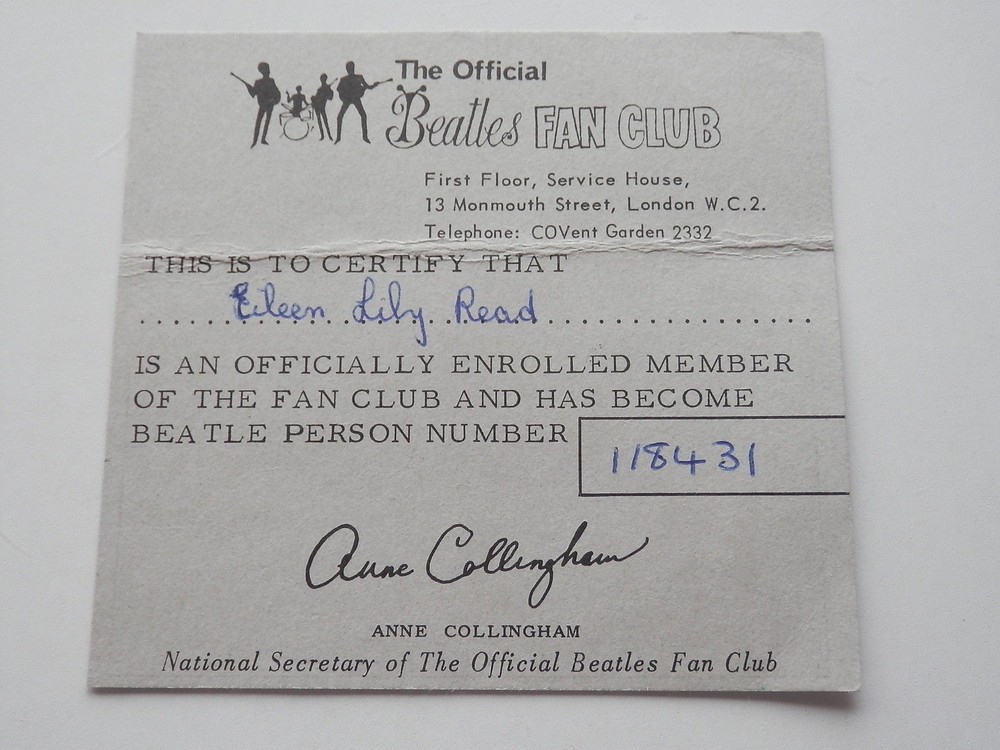 The Beatles 1967-1969 Original Fan Club Membership Card 118431