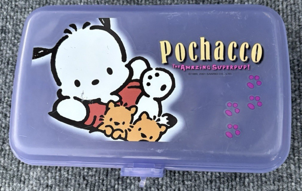 Vintage Sanrio Pochacco The Amazing Superpup Plastic Pencil Box Case 2001