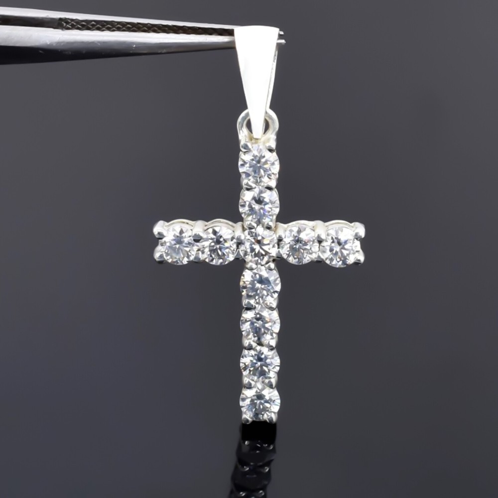 4.00 Ct Certified Round Cut White Diamond Cross Pendant In 925 Sterling Silver