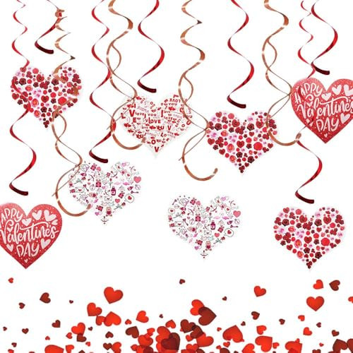 12 Glitter Red Foil Valentine's Day Swirl Hanging Decorations