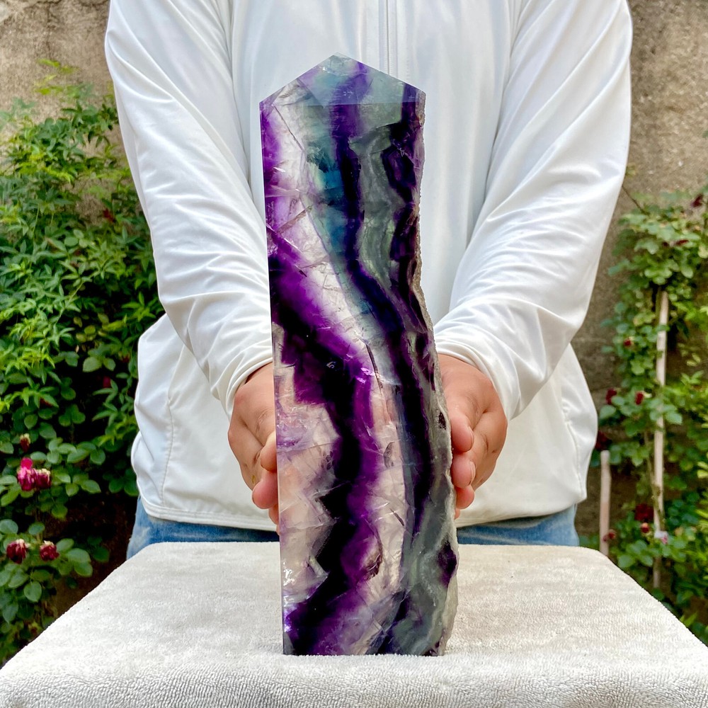 2.5LB Natural Rainbow Fluorite Obelisk Crystal Wand for Healing and Energy