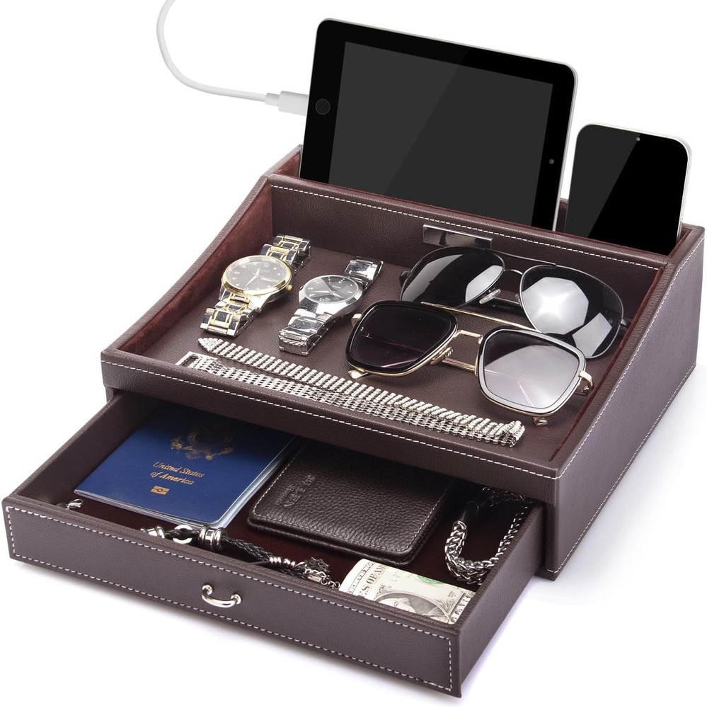 Fathers Day Nightstand Organizer - Brown Mens Jewelry Box-image