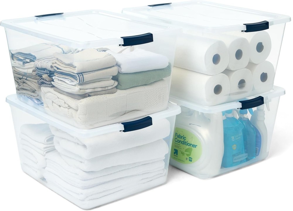 Cleverstore 71 Qt Clear Storage Bins W/ Lids 4-Pack Stackable BPA-Free Made in