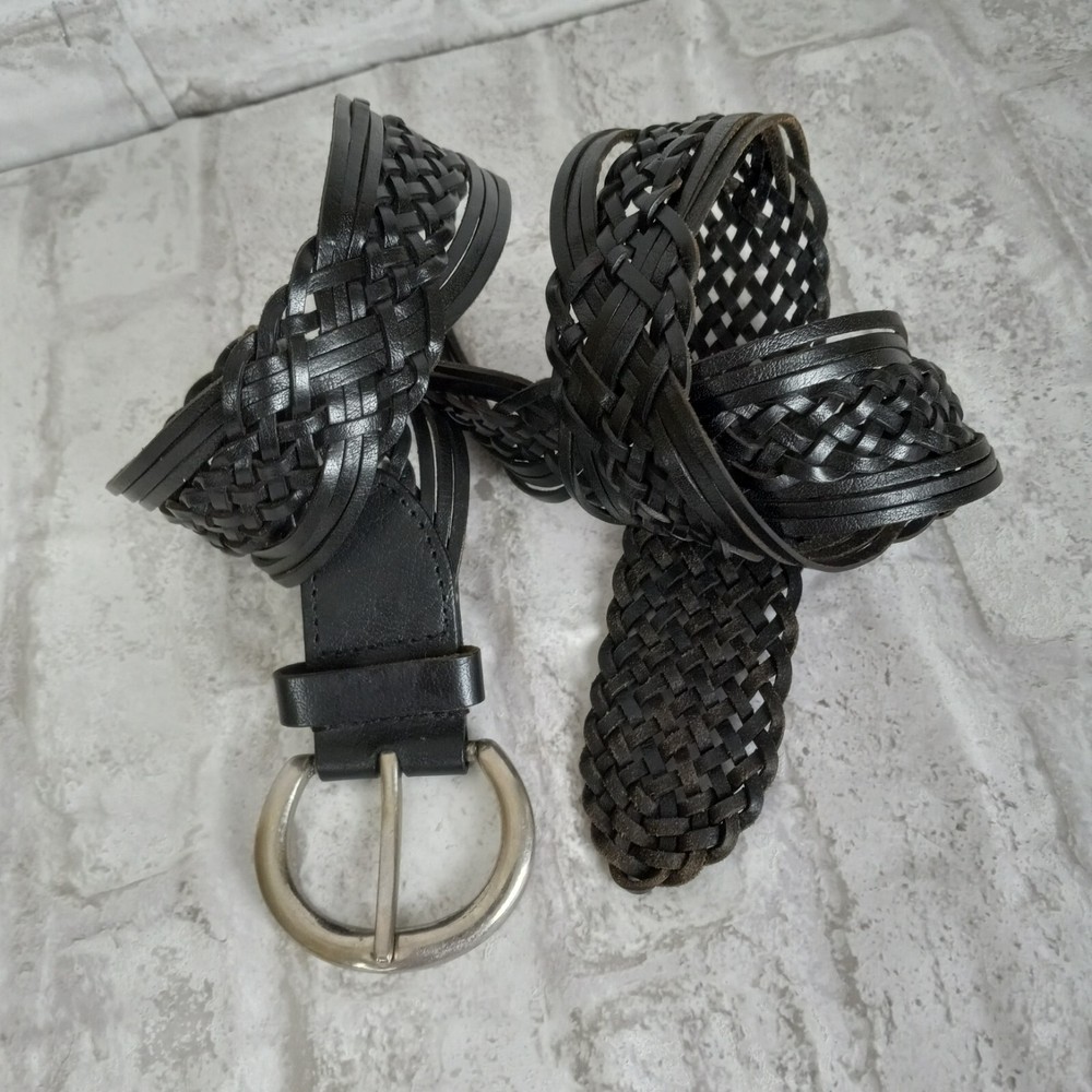 Braided Brazillina Leather Belt Black Womens Large Boho Western Adjustable