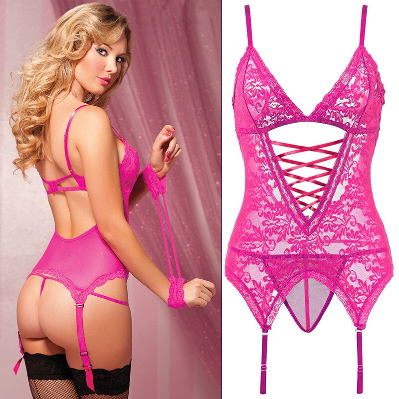Sexy 3-Piece Lace Babydoll Bodysuit Nightwear for Women