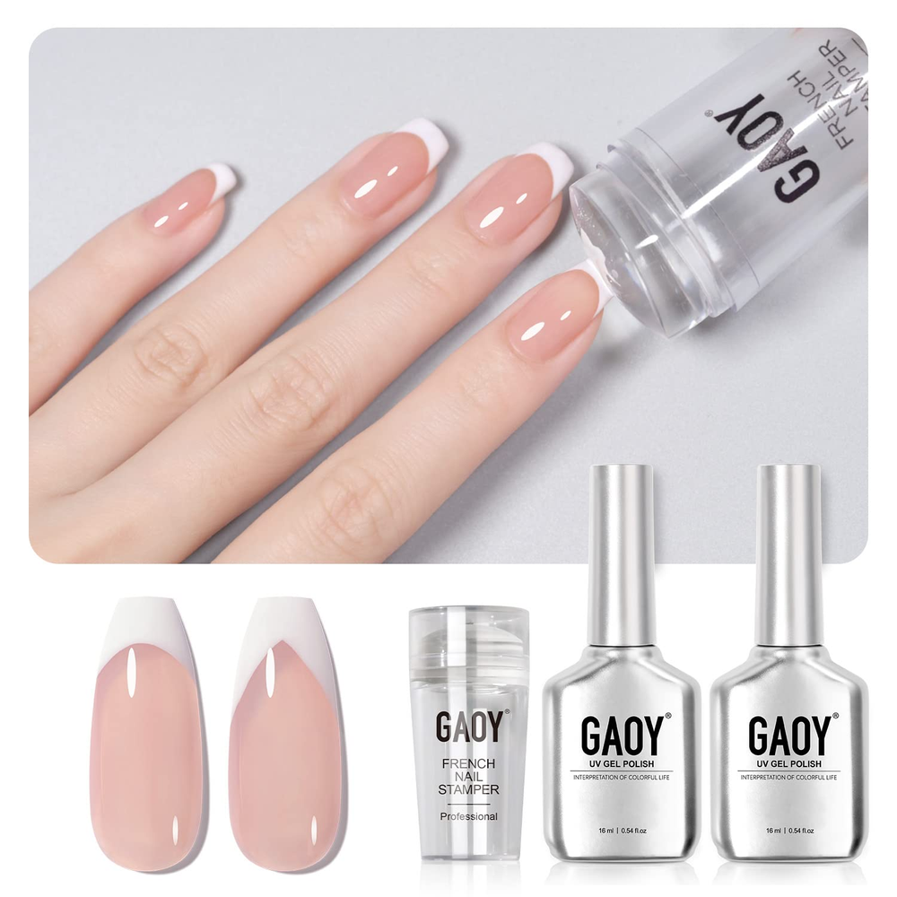 French Manicure Kit with Nail Stamper & 2 Gel Polishes Including Nude Jelly