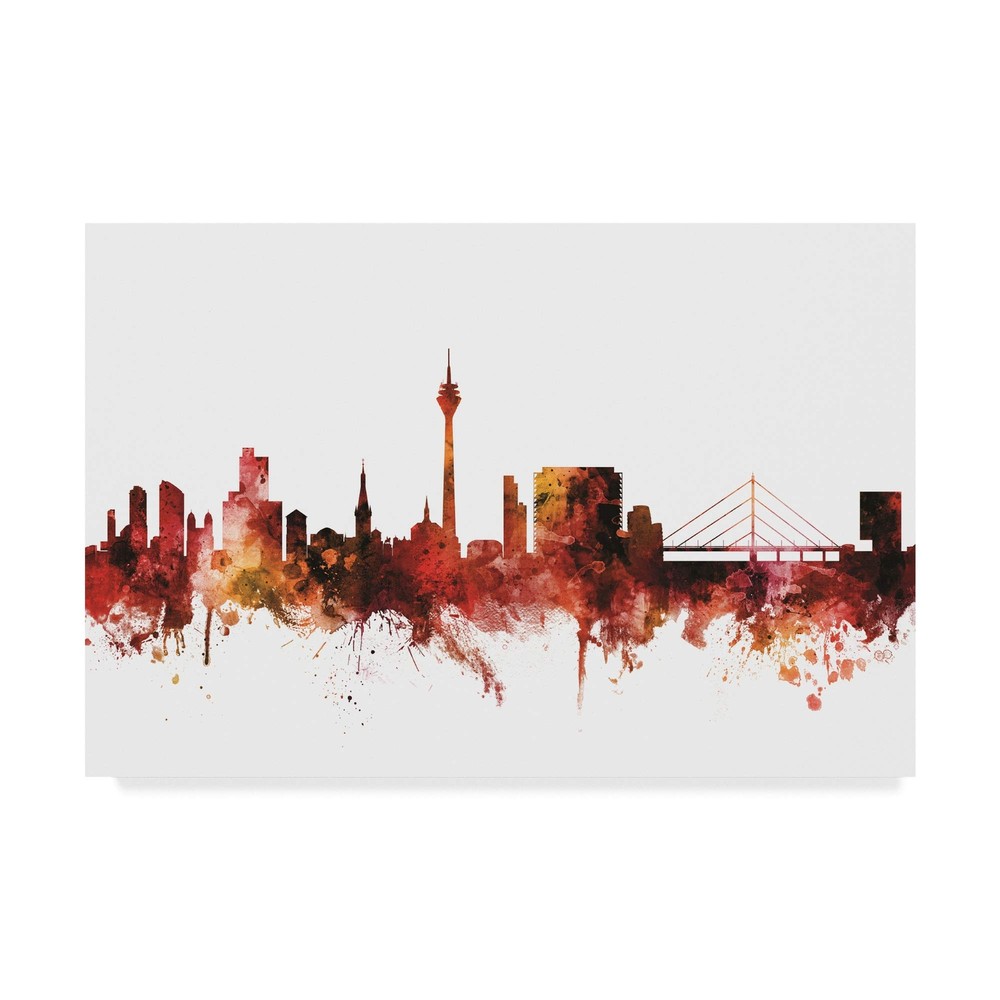 Dusseldorf Germany Skyline Red by Michael Tompsett, 16x24