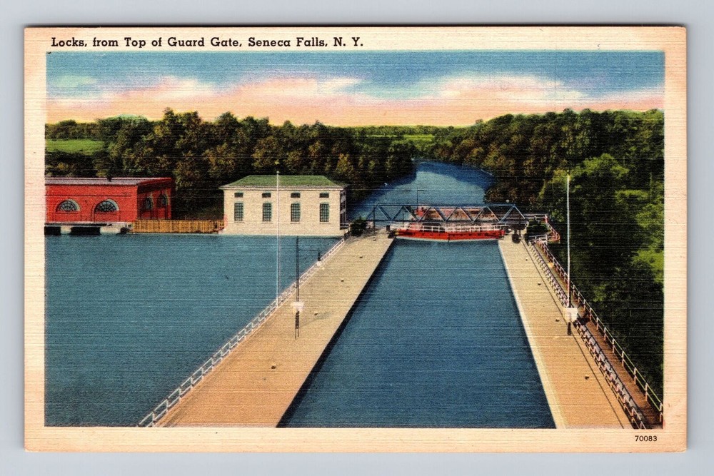 Seneca Falls NY-New York, Aerial View the Locks Atop Guard Gate Vintage Postcard