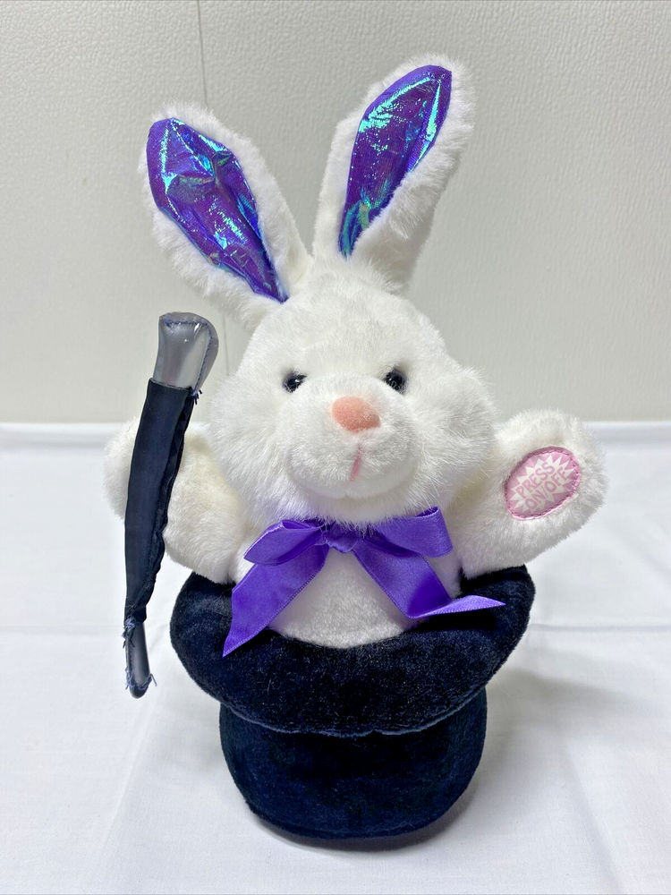 MTY Internation Rabbit Bunny Plush Stuffed Bunny black hat 12” Easter Sings