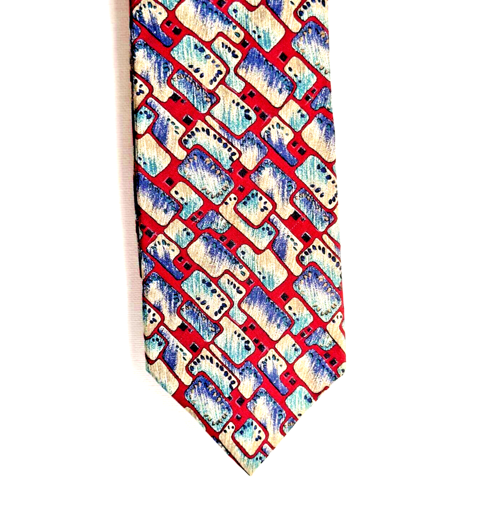 Mens Tie Geometric Organic Made In USA 100% Italian Silk Tie Multicolor 56