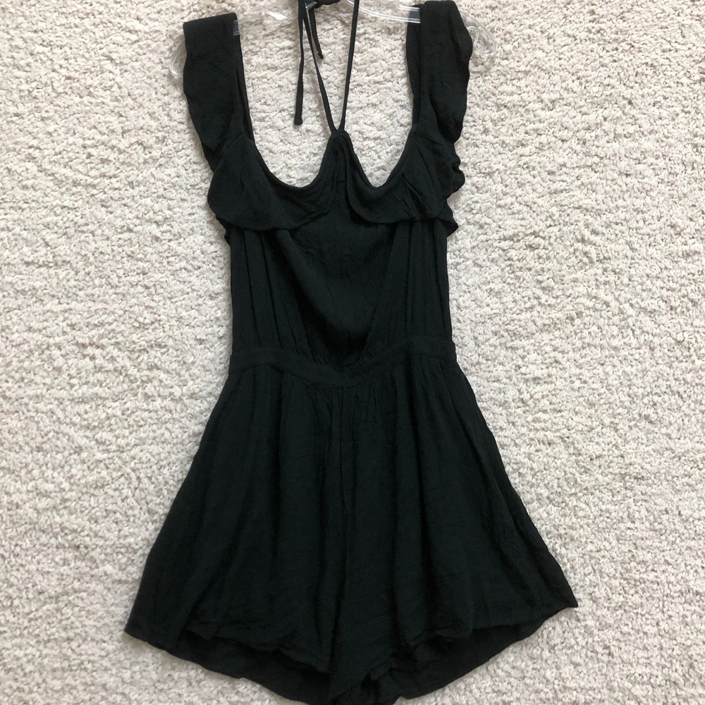 Hollister Romper Large Adult Black Mini Halter Short Sleeve Playsuit Womens L