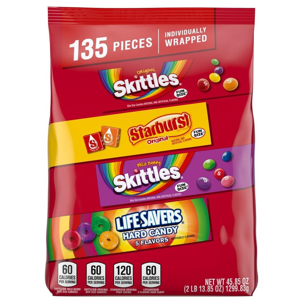 Skittles, Starburst & Life Savers Fun Size Fruity Halloween Candy Assortment, 13