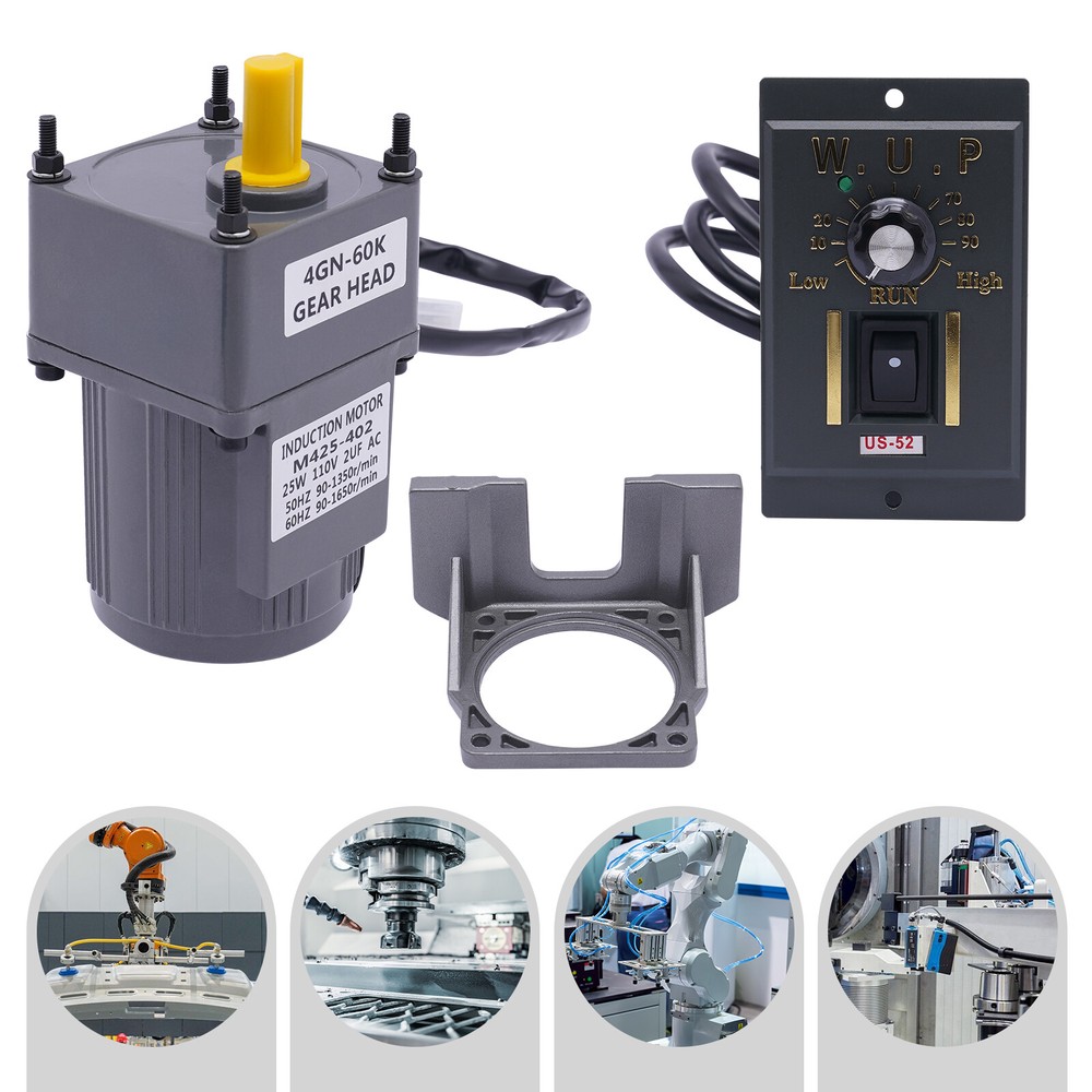 AC 110V Electric Gear Motor Variable Speed Reduction Controller 1:60 90-1350 rpm