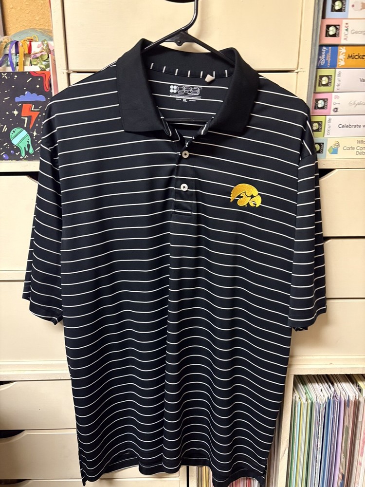 Gear For Sports Polo Shirt Mens XL Iowa State Hawkeyes Black/White Stripe S/S