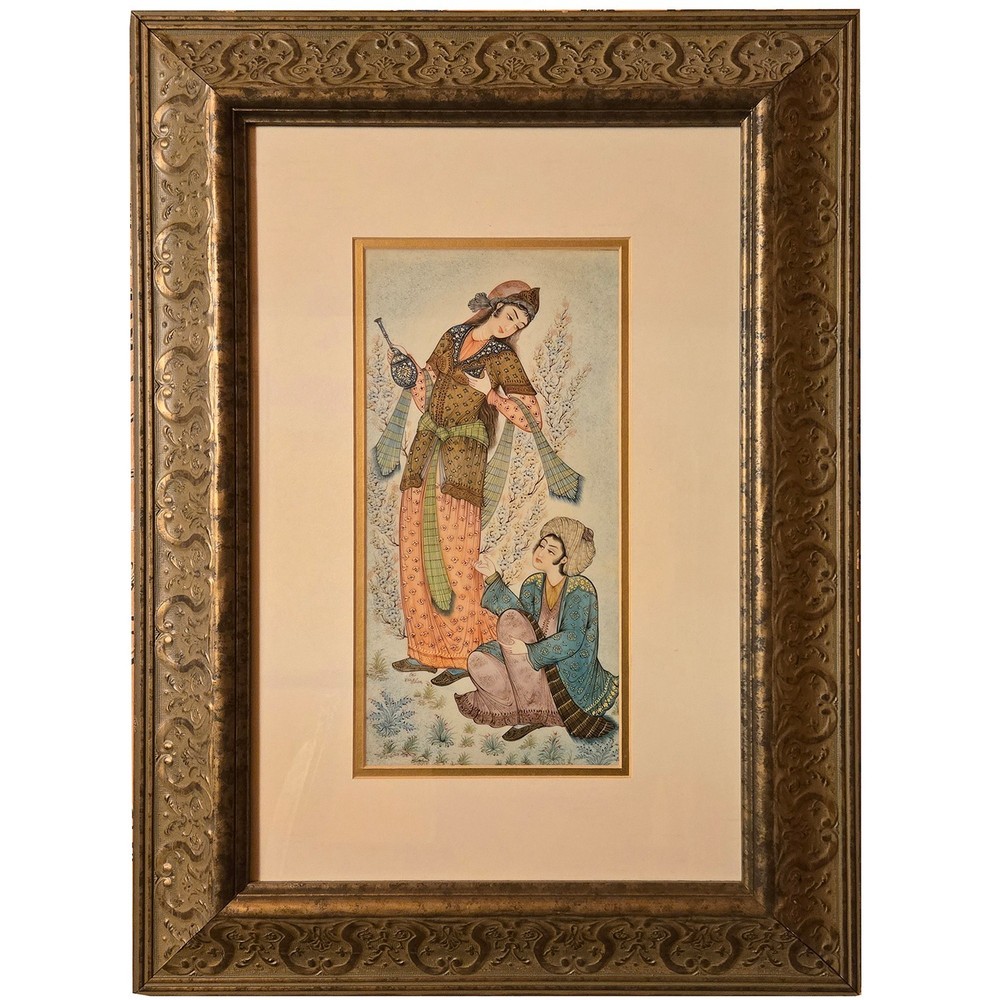 Original Persian Miniature Watercolor — Signed Fine Art, Framed (26 x 18.5