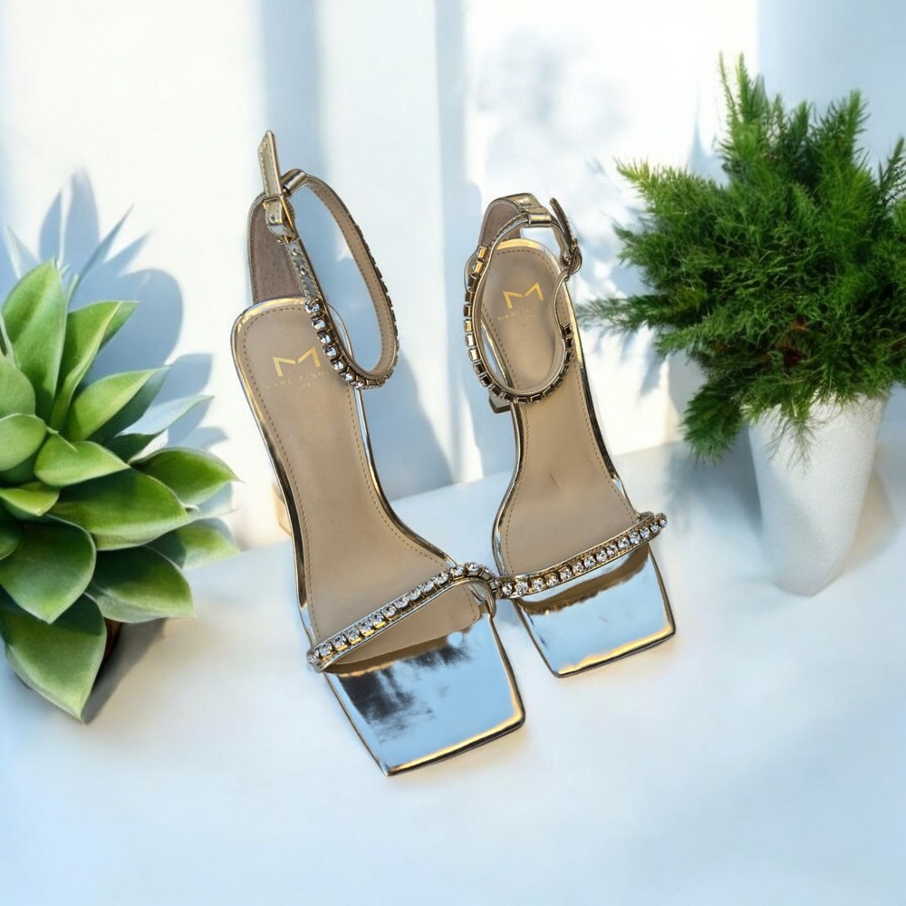 Marc Fisher LTD Karima Gold Ankle Strap High Heel Sandals Size 6M