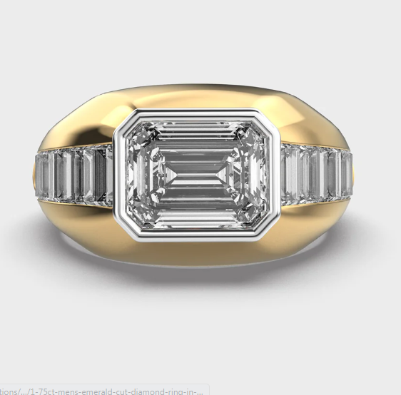 4CT Emerald Cut VVS1/D Moissanaite Engagement Pinky Ring 14K Yellow Gold Plated