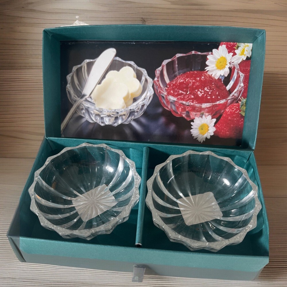 Mikasa Sunbeam Crystal Condiment Bowls Set of 2 Made in Japan New