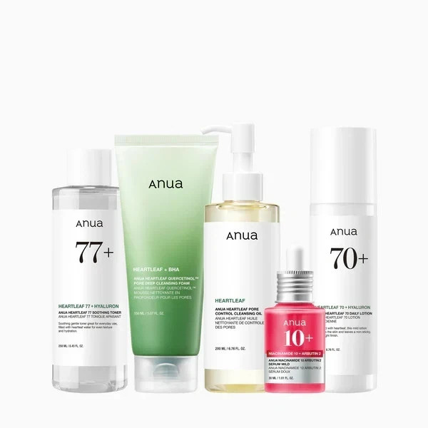 Anua 5-Piece Set: Cleanser + Toner + Cleansing Oil + Serum + Moisturizer