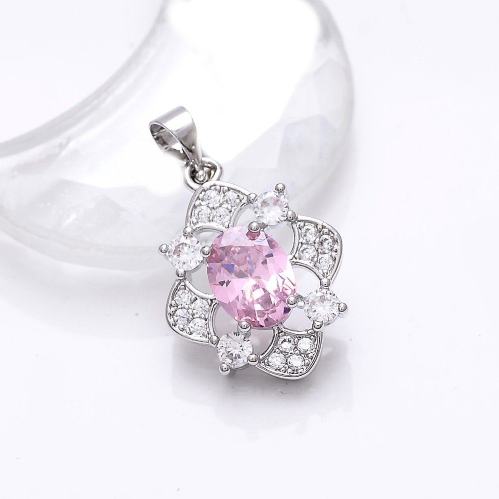 Pink Sapphire Simulated CZ Gemstone 925 Sterling Silver Pendant 0.95in P78310