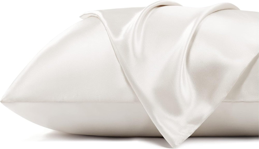 Bedsure Ivory Satin Queen Pillowcase 20x30 with Zipper for Luxurious Comfort