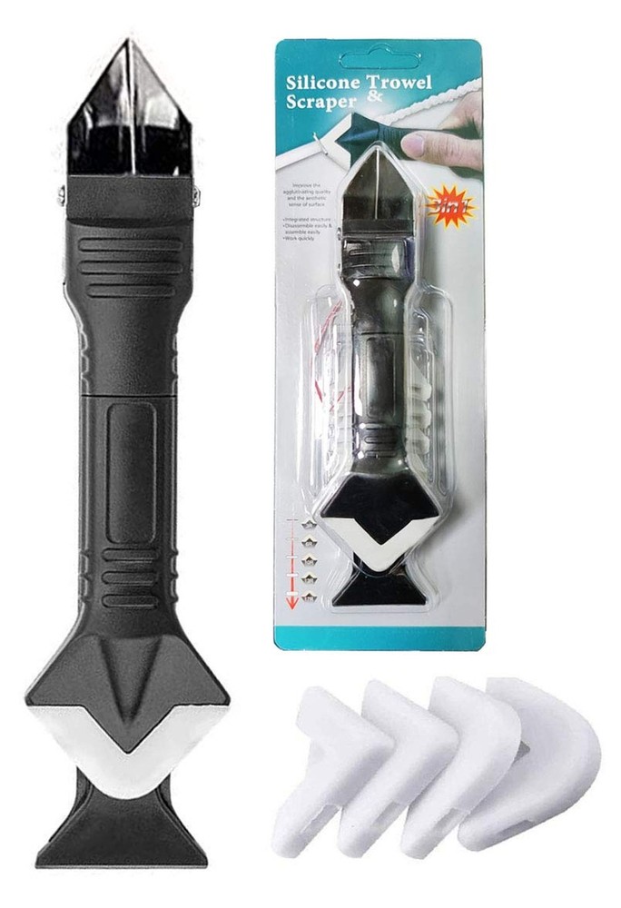 3 in 1 Silicone Caulking Tools, Glass Glue Angle Scraper, Stainless Steelhead...