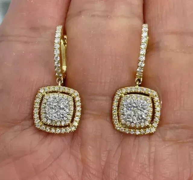 2Ct Round Moissanite Drop Wedding Earrings in 14K Yellow Gold