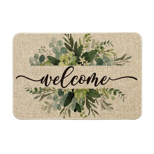 Spring Eucalyptus Leaf Welcome Doormat Summer Home Entryway Decor