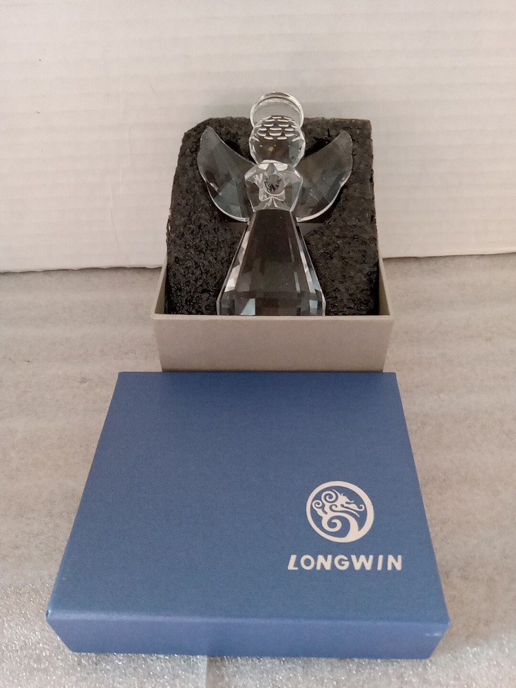 Beautiful Longwin Crystal Angel With Box. Approximately 3 Inches Tall.