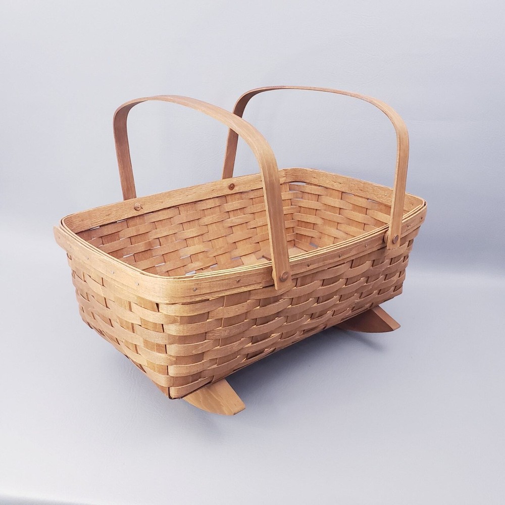 Vtg Large Longaberger Cradle Rocking Basket Swing Handles Signed 1989