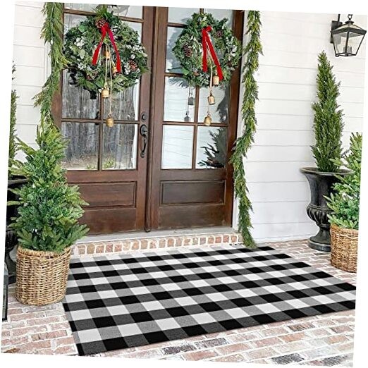 4x6 Buffalo Plaid Checkered Rug for Indoor Outdoor Use in Black and White