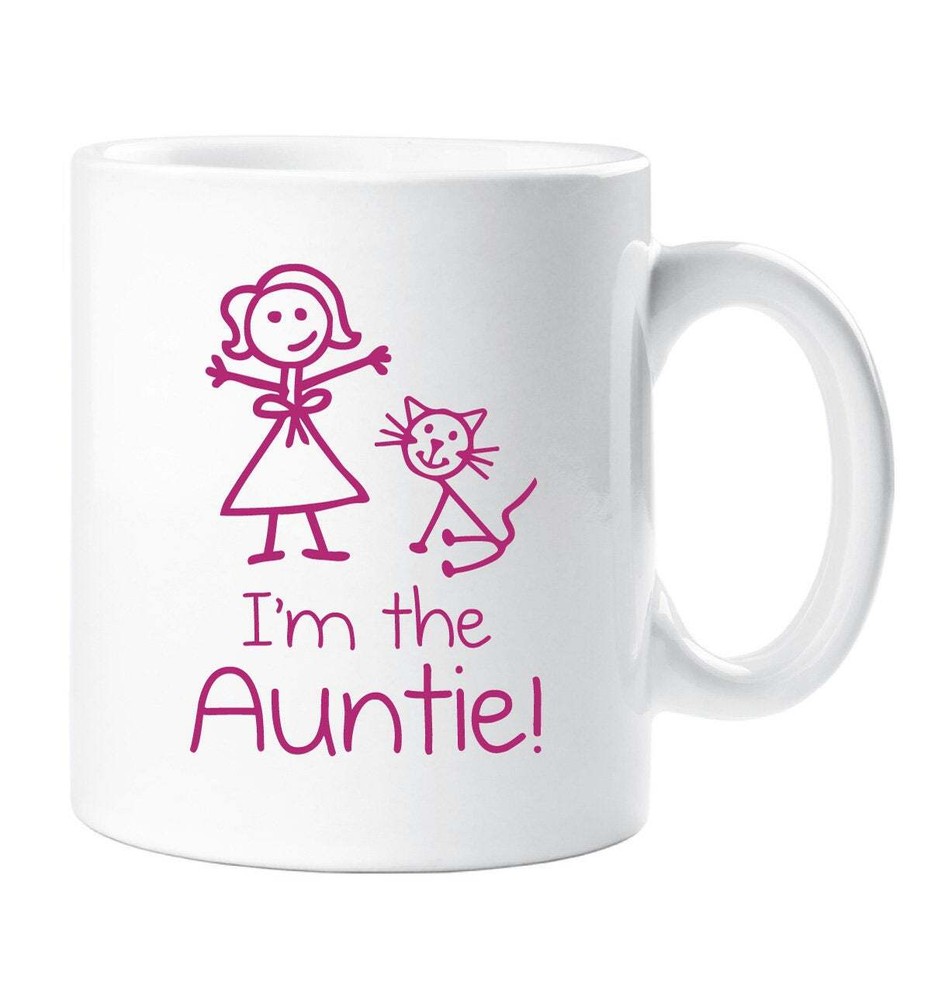 Cat I'm The Auntie Mug Family Gift Cup Stick People Ceramic New Mum Baby Present
