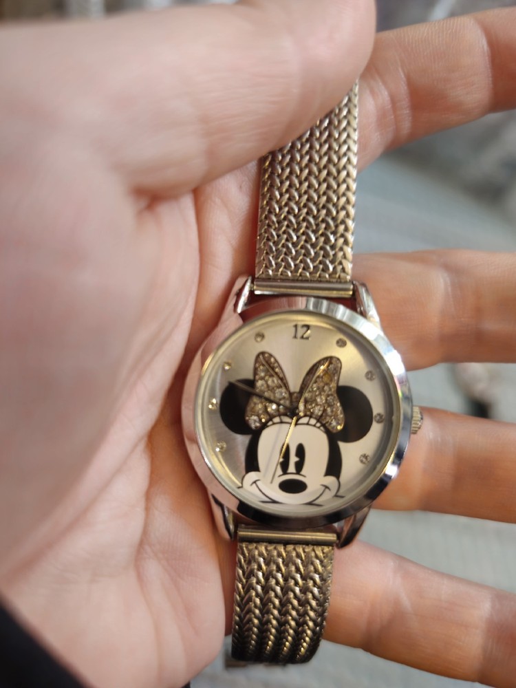 Disney Minnie Mouse Watch Rhinestone Bow Silver Mesh Band - Works New Battery