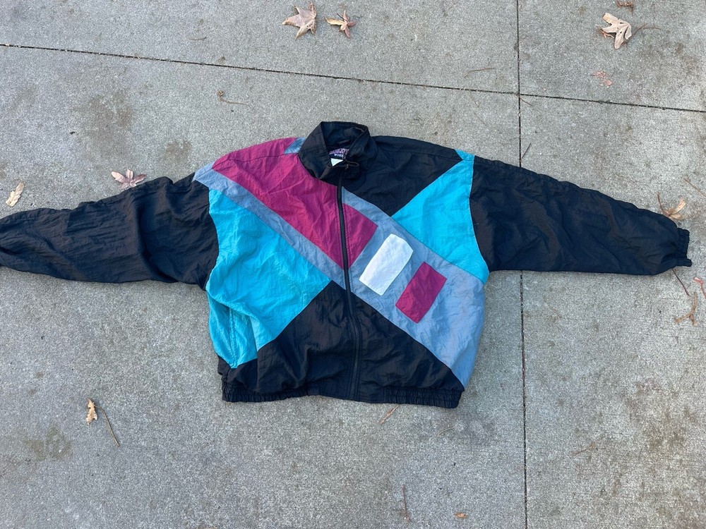 Vintage Athletic Works Windbreaker Jacket Adult Colorful Full Zip 90s