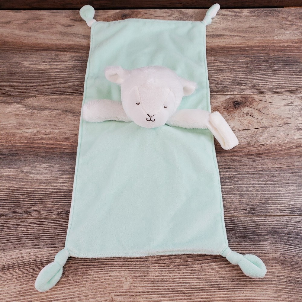 Carter's Lamb Sheep Lovey Baby Blanket Security Green Pacifier Holder  Knotted