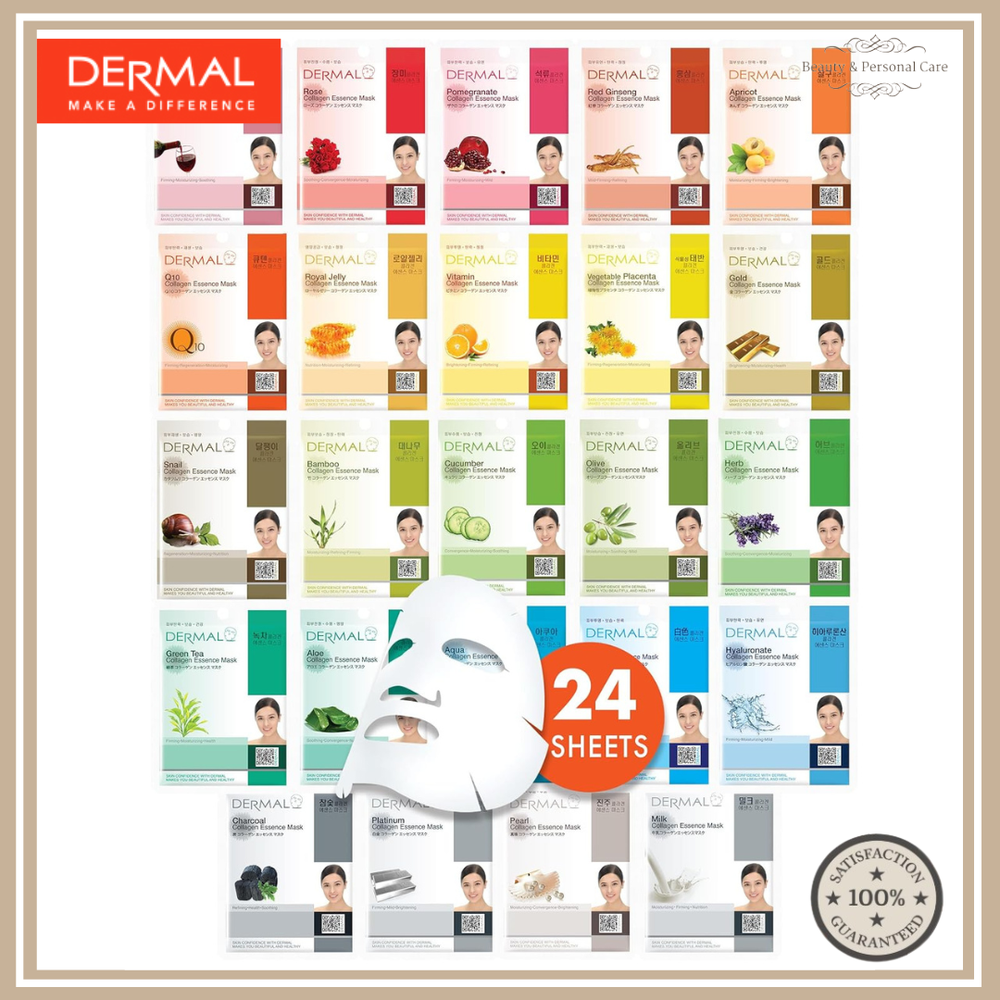 24 Korean Collagen Face Masks - Hydrating Anti-Aging Soothing Dermal Sheet Pack