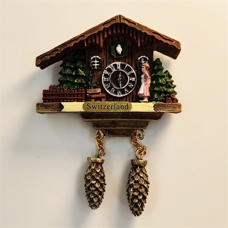 Swiss House Cuckoo Clock 3D Resin Fridge Magnet Travel Souvenir Craft