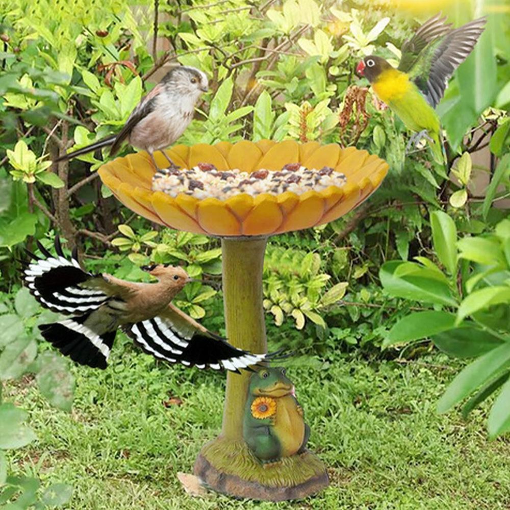Garden Bird Bath Statue Home Yard Birdfeeder Cartoon Sculpture Decoration NEW~