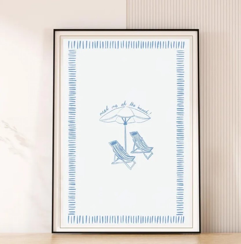 Beach Chair Umbrella Print Coastal Wall Art Trendy Decor