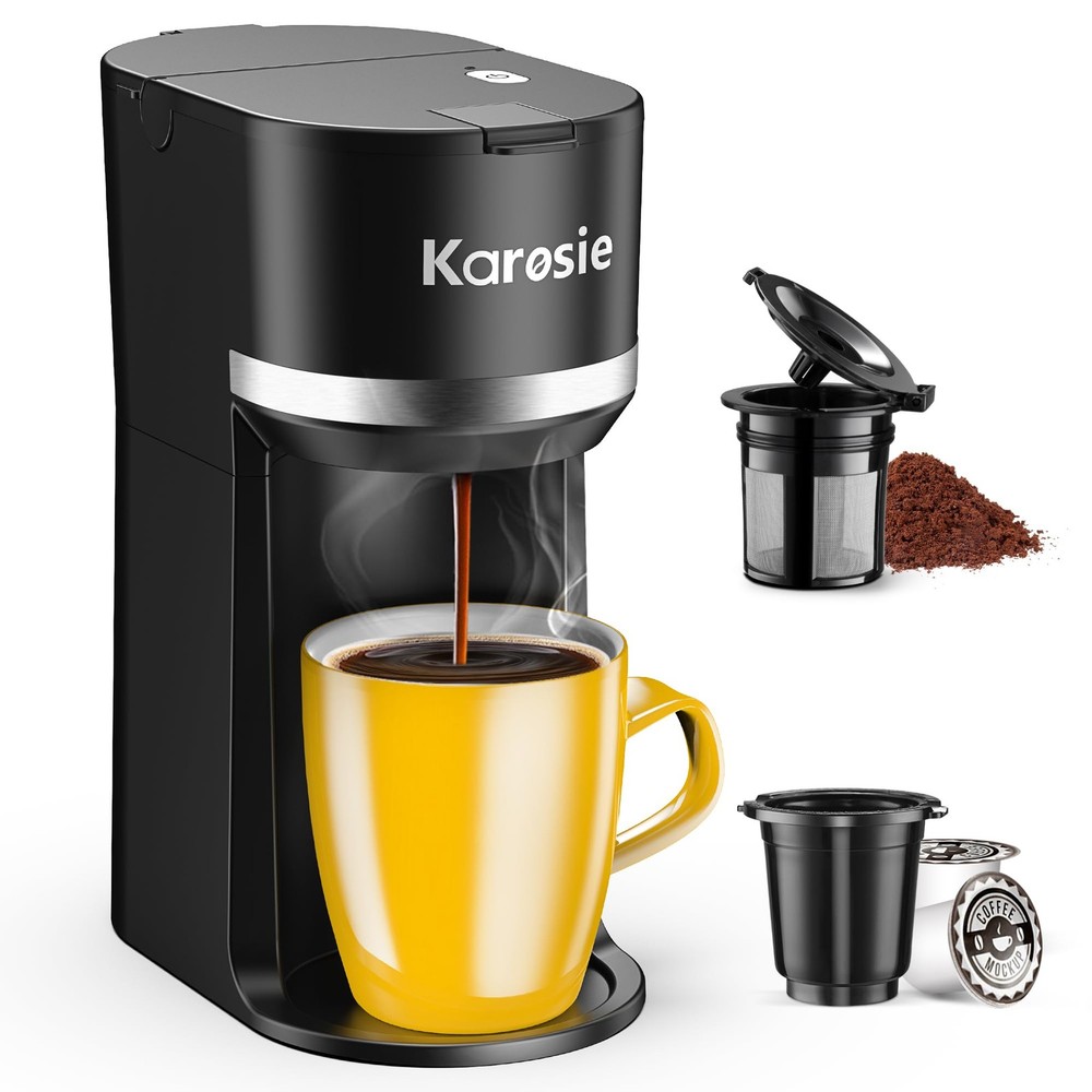 Compact Single-Serve Coffee Maker for K-Cups & Grounds Fast 6-12oz Brewing