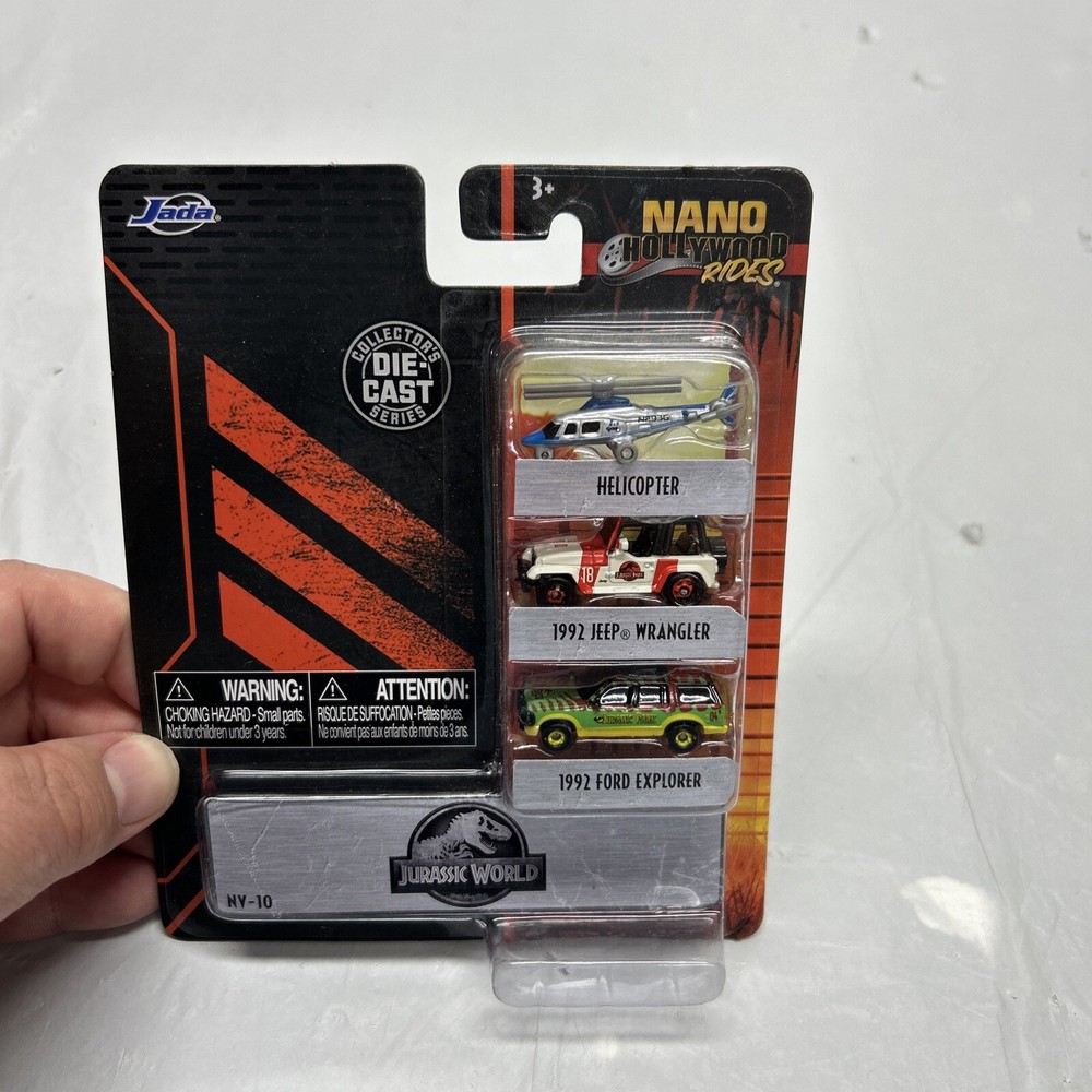 Jurassic World Jada Hollywood Rides NV-10 3-Pack (Helicopter, Jeep, Ford) NIB B4