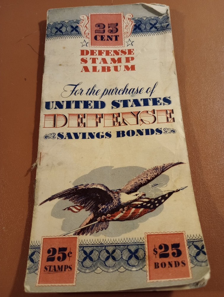 U S Defense Savings Bond 25 cent Defense Stamp Album with stamps 1942