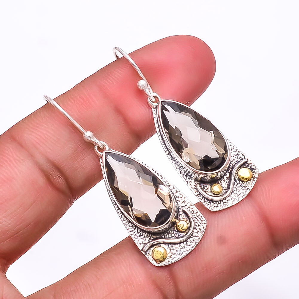 Smokey 925 Sterling Silver Two Tone Earring 2.03