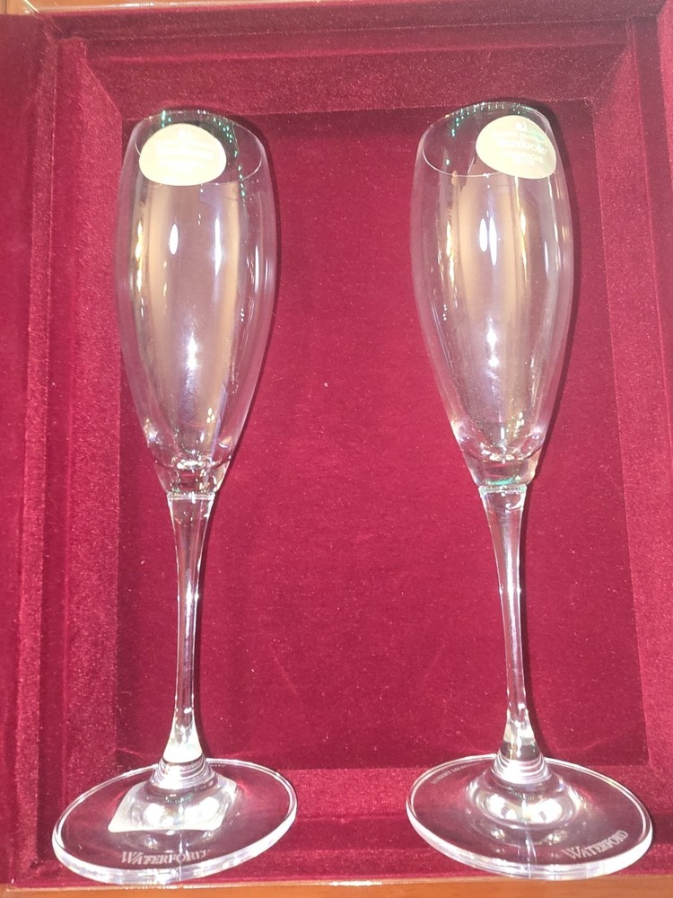 Waterford Crystal Champagne Flutes – Set of 2 – Boxed – Etched Mark – Ireland