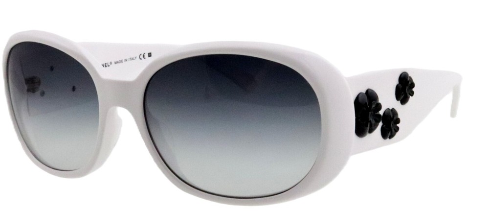 New CHANEL CH 5113 716/8G 56mm White Black Camellia Oversized Sunglasses Italy