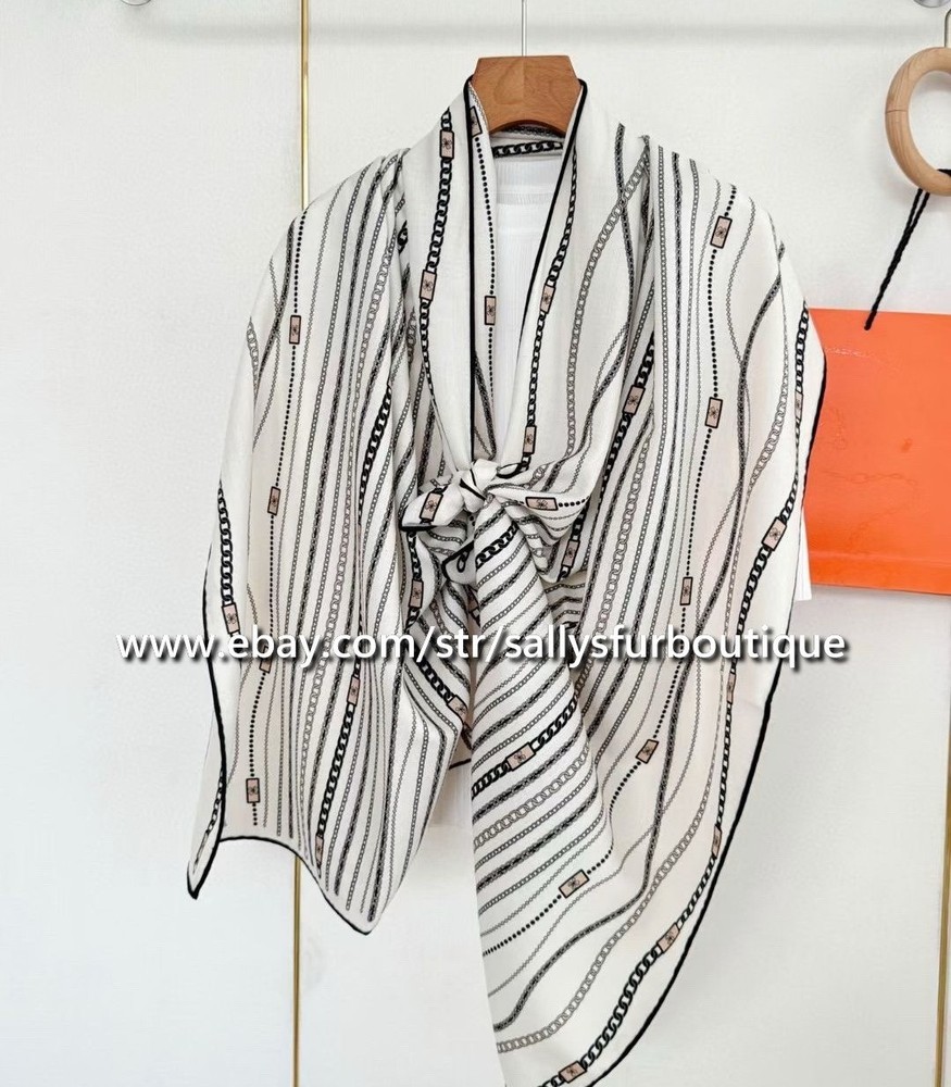 Sallys 70% Cashmere 30% Silk Mens Wrap Oblong Chains Print Double Face Scarf