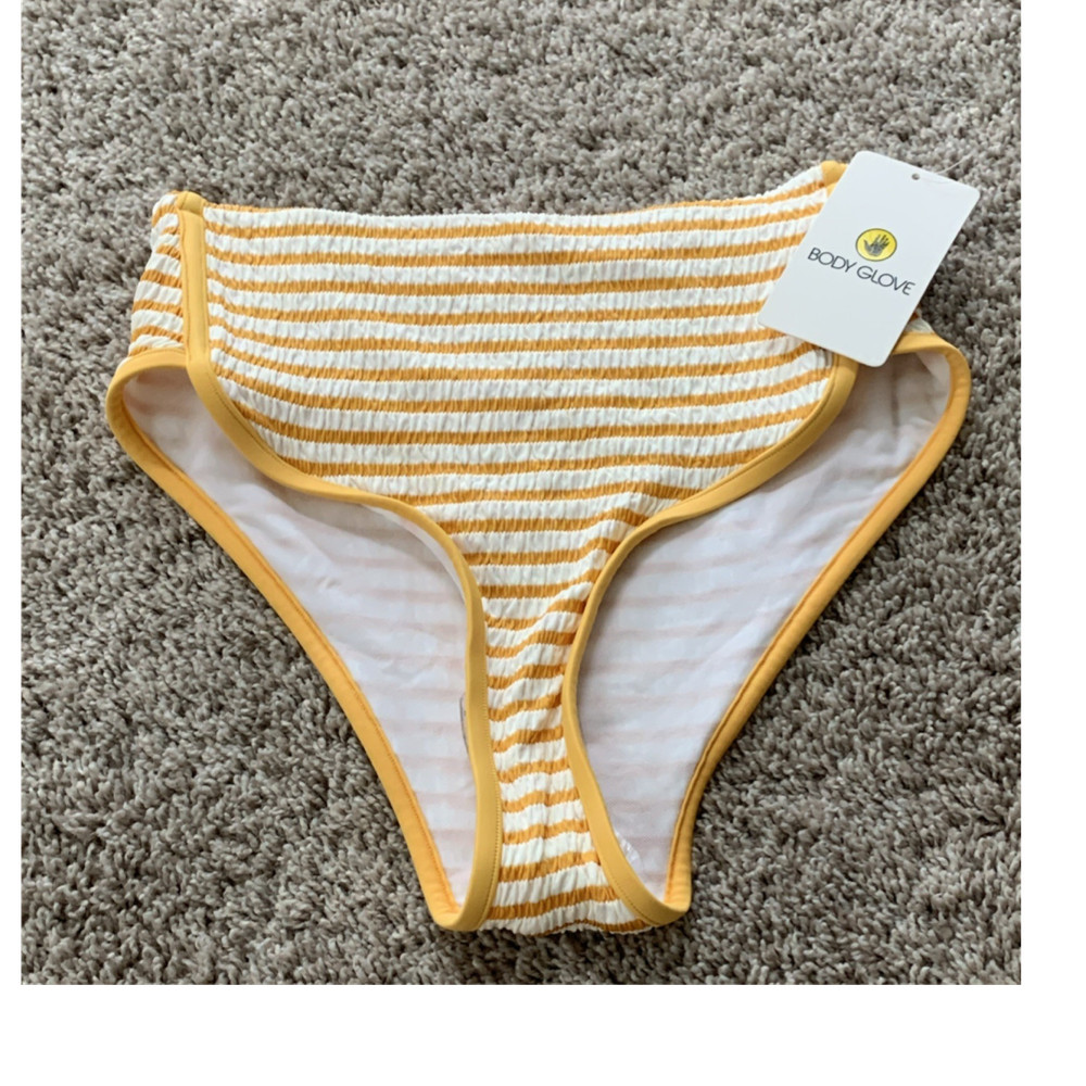 Body Glove Retro Striped Bikini Swim Bottom Yellow White Size M 39532253 NWT!
