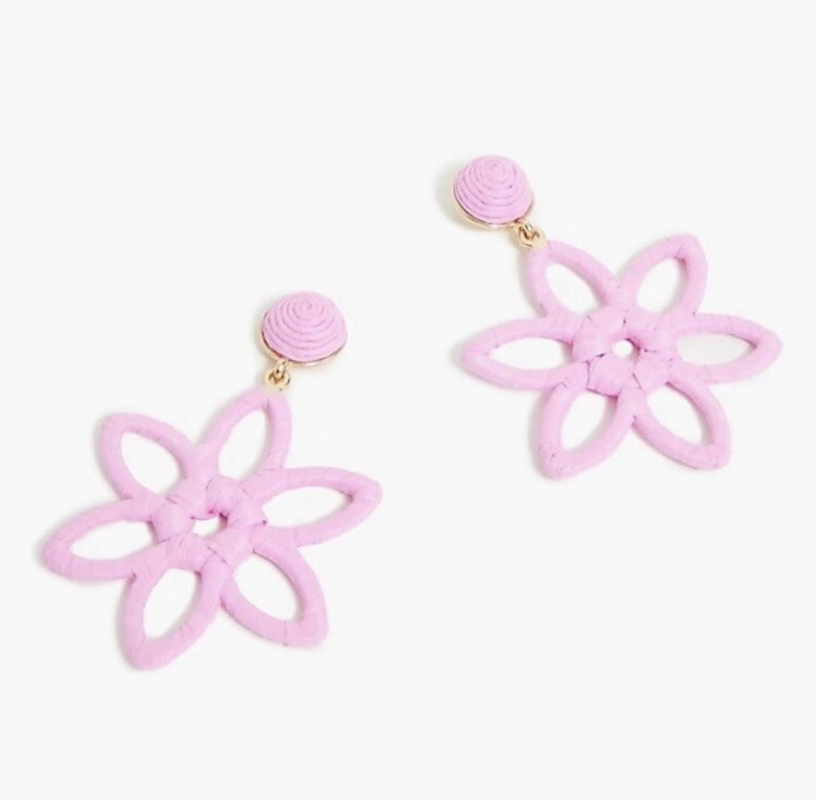NWT J. Crew Wrapped Flower Statement Earrings, Floral Boho Hippie Pink Factory